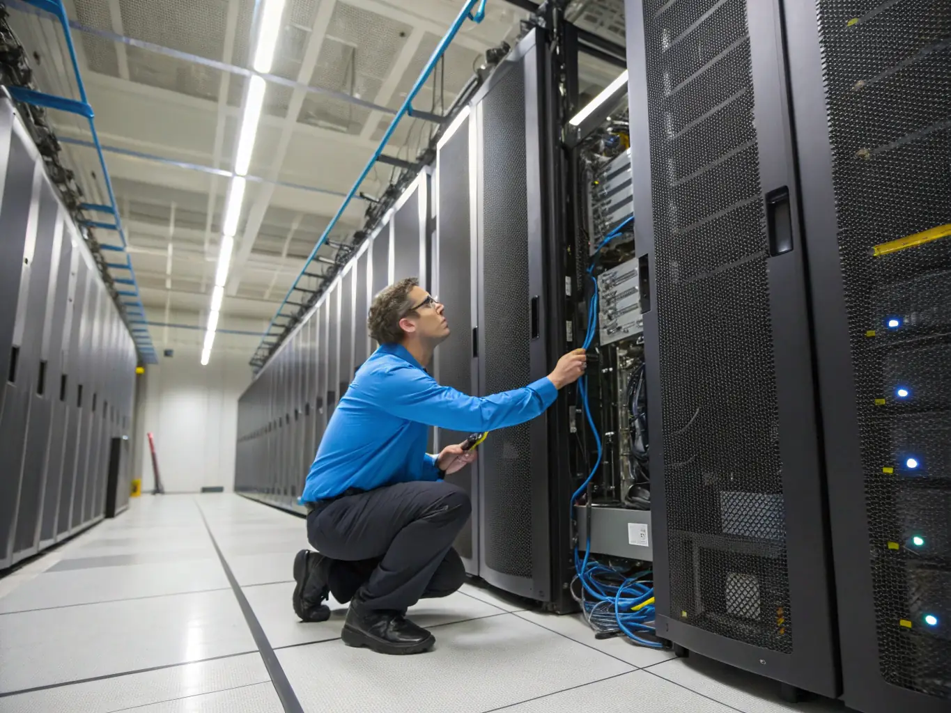 A high-resolution image depicting a technician carefully removing memory modules from a server in a secure data center environment, emphasizing the initial stage of IT asset recovery.