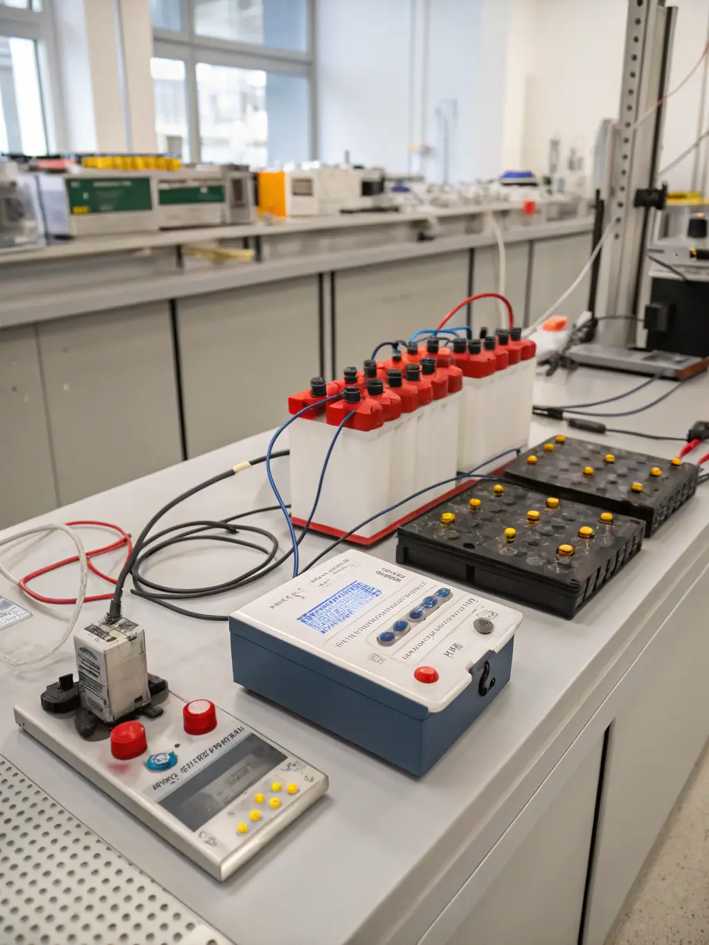 A photo of various battery components (cells, modules, wiring) sorted and ready for the next stage of the recycling process at OCM Canada's facility.